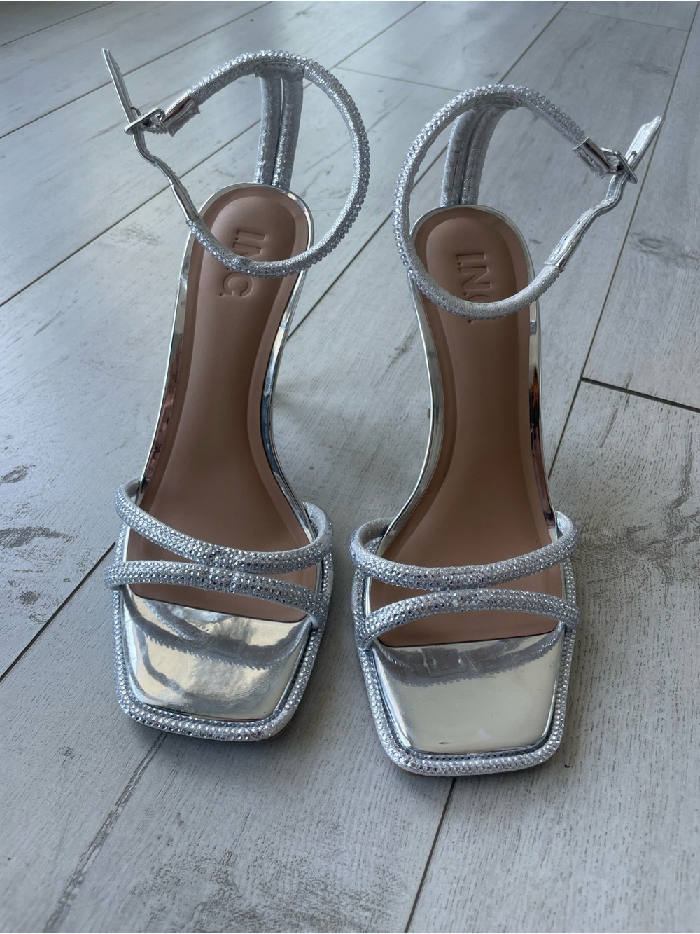 INC International Concepts Silver Metallic Strappy Sandals